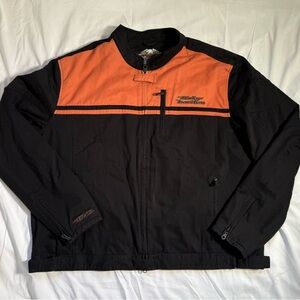 Harley-Davidson Men's Orange and Black Quilted Windbreaker/Bomber Jacket